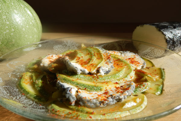 Carpaccio de courgette et chèvre frais