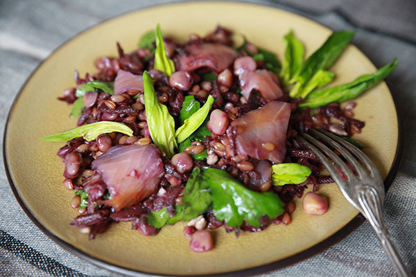 Salade de petit épeautre et truite fumée